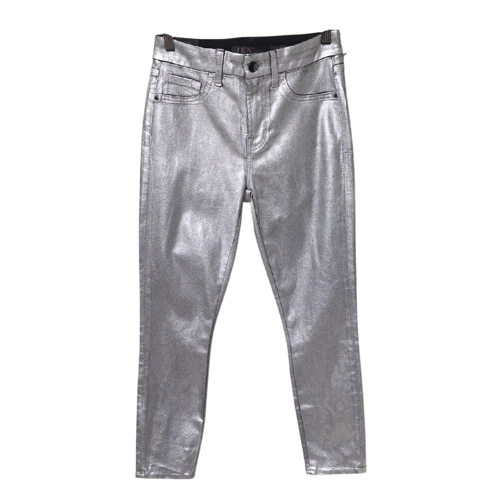 7 for All Mankind Jen7 Shimmering Solid Silver Skinny Ankle Pants Womens 2 NWT